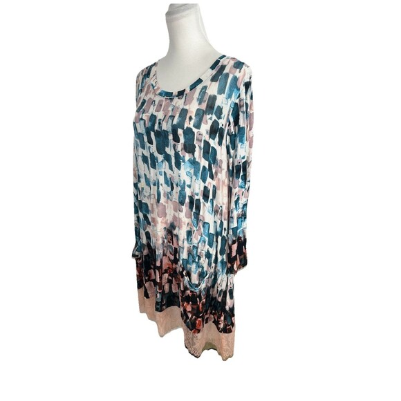 LOGO by Lori Goldstein Knit Tunic Top Plus Size 2X Multicolor Watercolor Lace - Picture 3 of 9